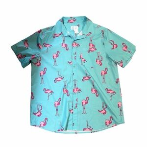 Hurley Aura Green Flamingo Hawaiian Tropical Print Shirt XLG